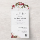 Kerstmis Rode Poinsettia Bruiloft All In One Uitnodiging (Binnen)