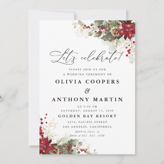 Kerstmis Rode Poinsettia Bruiloft Ceremonie Kaart (Voorkant)