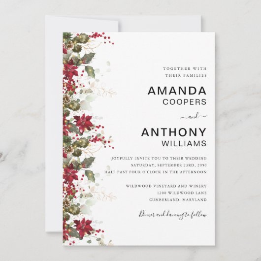 Kerstmis Rode Poinsettia Bruiloft Ceremonie Kaart (Voorkant)