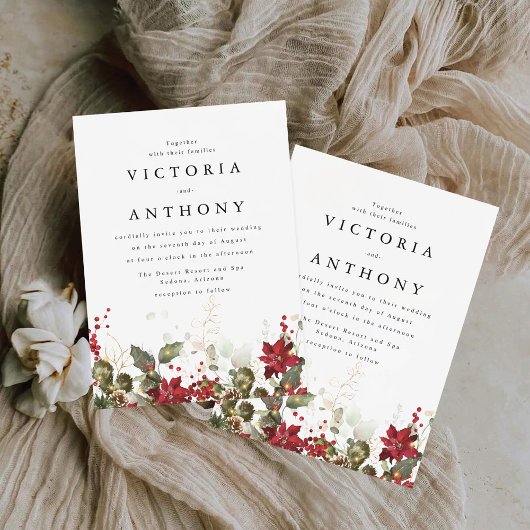 Kerstmis Rode Poinsettia Bruiloft Ceremonie Kaart