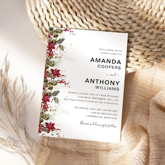 Kerstmis Rode Poinsettia Bruiloft Ceremonie Kaart