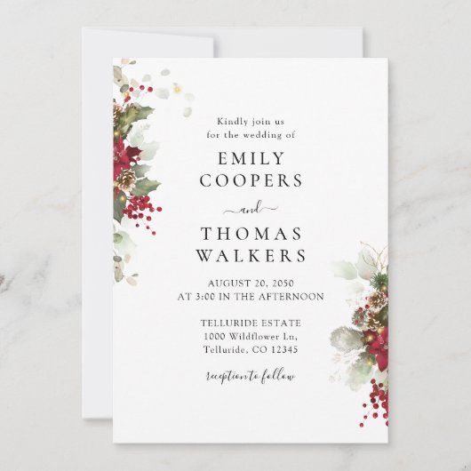 Kerstmis Rode Poinsettia Bruiloft Ceremonie Kaart (Voorkant)