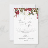 Kerstmis Rode Poinsettia Bruiloft Dank u Kaarten (Voorkant)