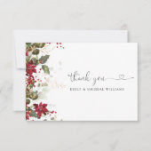 Kerstmis Rode Poinsettia Bruiloft Flat Bedankkaart (Voorkant)