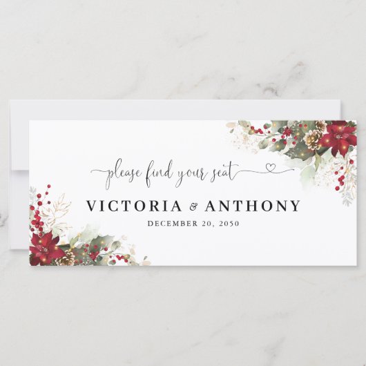 Kerstmis Rode Poinsettia Bruiloft Hoofd Tafel Teke (Voorkant)