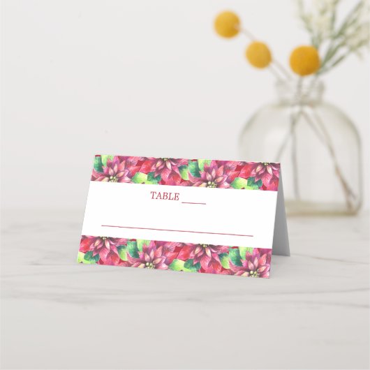 Kerstmis Rode Poinsettia Bruiloft Plaatskaartje (Voorkant)