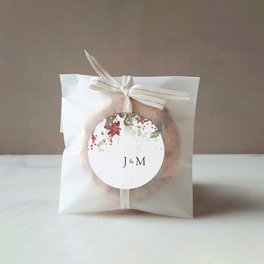 Kerstmis Rode Poinsettia Bruiloft Ronde Sticker