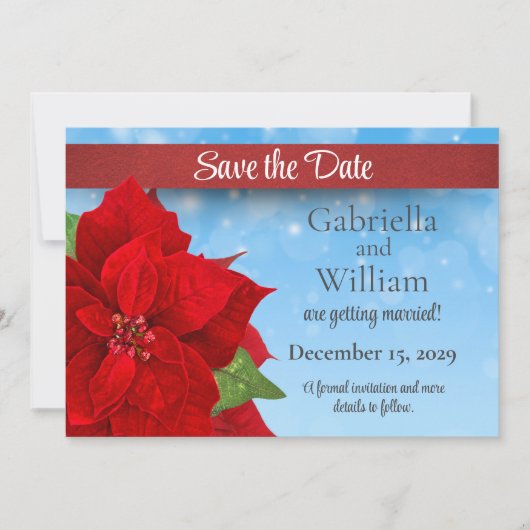 Kerstmis Rode Poinsettia Bruiloft Save The Date (Voorkant)