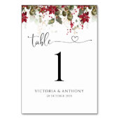 Kerstmis Rode Poinsettia Bruiloft Tafel Nummers Kaart (Achterkant)