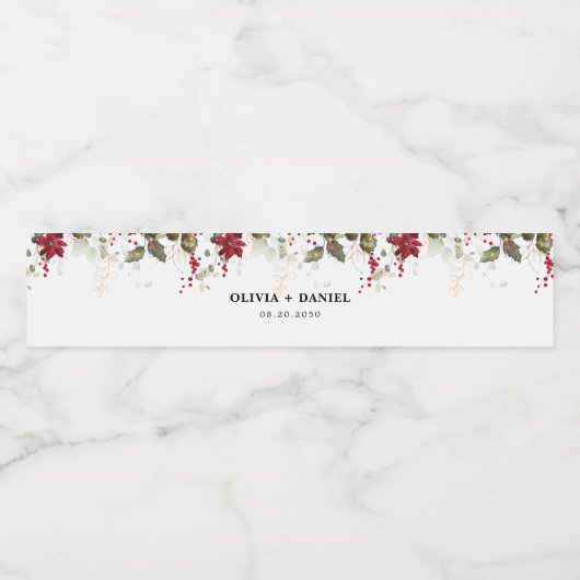 Kerstmis Rode Poinsettia Bruiloft Waterfles Etiket (Enkel label)