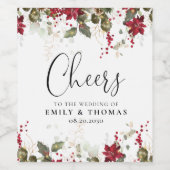 Kerstmis Rode Poinsettia Bruiloft Wijn Label Etiket (Enkel label)