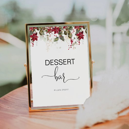 Kerstmis Rode Poinsettia Dessert Bar Teken Reclamebord Met Voetstuk