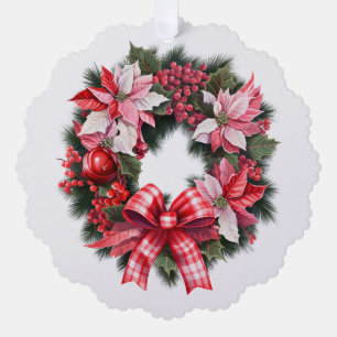 Kerstmis Rode Poinsettia en Bessen Krans Roze  Ornament Kaart