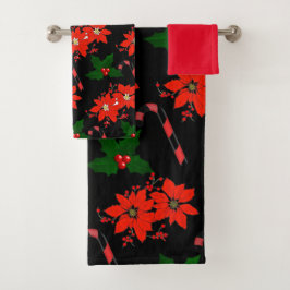 Kerstmis Rode Poinsettia en Holly Leaves Bad Handdoek