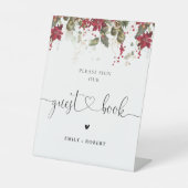 Kerstmis Rode Poinsettia Gastenboek teken Reclamebord Met Voetstuk (Voorkant)