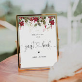 Kerstmis Rode Poinsettia Gastenboek teken Reclamebord Met Voetstuk