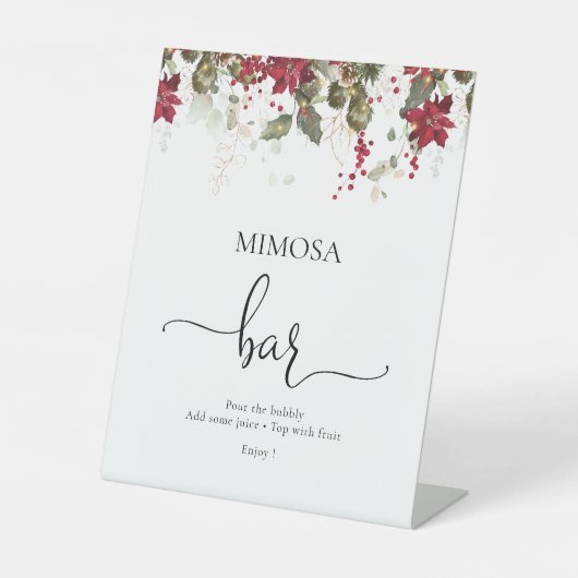 Kerstmis Rode Poinsettia Mimosa Bar Teken Reclamebord Met Voetstuk (Voorkant)