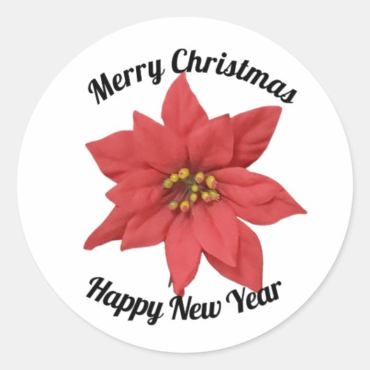Kerstmis Rode Poinsettia Nieuwjaar minimalistisch Ronde Sticker (Voorkant)