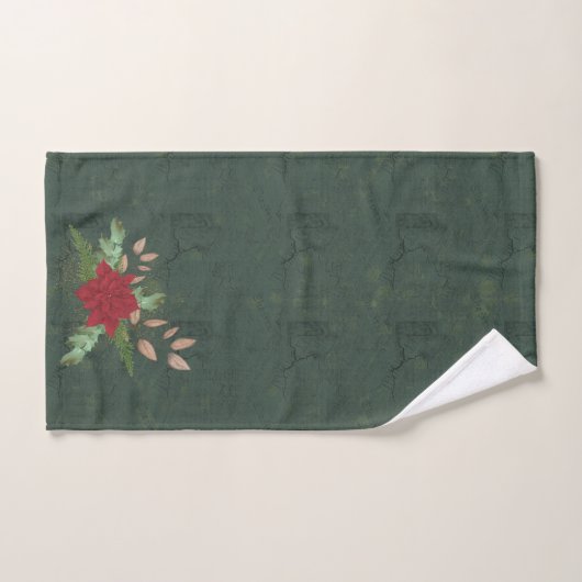 kerstmis rode poinsettia over groene bijkantoren B Bad Handdoek (Handdoek)