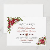 Kerstmis Rode Poinsettia Trouwen Save The Date (Voorkant / Achterkant)