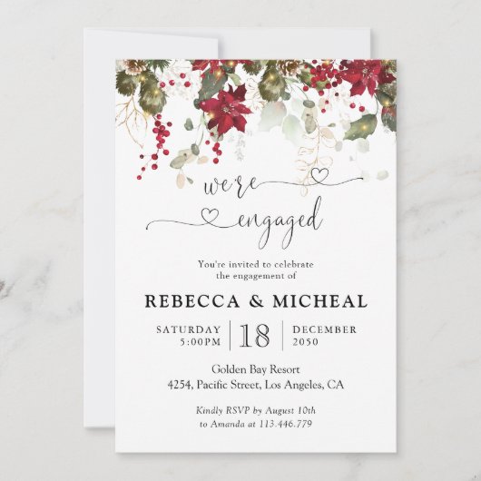 Kerstmis Rode Poinsettia Verlovingsfeest Kaart (Voorkant)