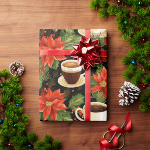 Kerstmis Rode Poinsettia Warme Chocolade Zwart Gro Cadeaupapier