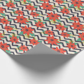 Kerstmis Rode Poinsettia Zwart Witte Chevron Cadeaupapier (Hoek)