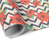 Kerstmis Rode Poinsettia Zwart Witte Chevron Cadeaupapier (Rol Hoek)