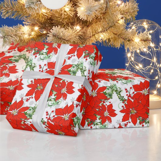 Kerstmis Rode Poinsettia's Inpakpapier (Feestdagen)