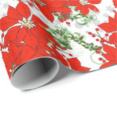 Kerstmis Rode Poinsettia's Inpakpapier (Rol Hoek)