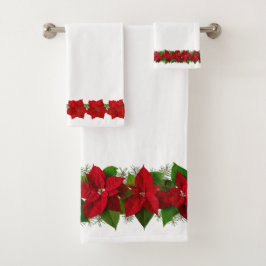 Kerstmis Rode Poinsettias op Mooi Wit Bad Handdoek