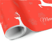 Kerstmis Rode Rendier en Prettig Kerstmis Patroon Cadeaupapier (Rol Hoek)