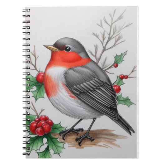 Kerstmis Rode Robin Bird Notitieboek (Voorkant)