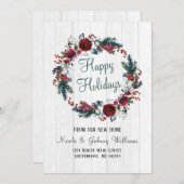 Kerstmis Rode Roos met Dennenbloemen Krans Bewegen Aankondiging (Voorkant / Achterkant)