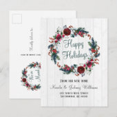 Kerstmis Rode Roos met Pine Bloemen Krans Bewegen Aankondigingskaart (Voorkant / Achterkant)