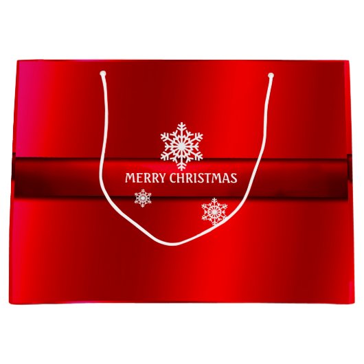 Kerstmis, Rode Satijn, Sneeuwvlokken, Custom Large Cadeautasje (Voorkant)
