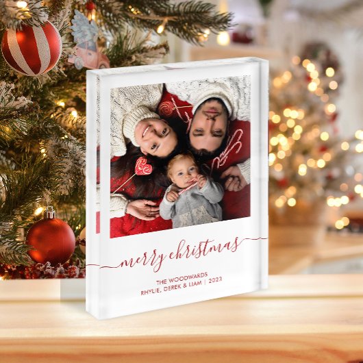 Kerstmis Rode Script Minimalistische Foto Blok