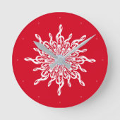 Kerstmis Rode sierlijke Treble Clef Sneeuwvlok Ronde Klok (Voorkant)