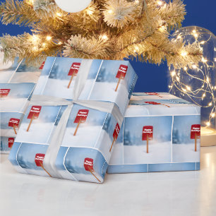Kerstmis Rode Sneeuwschoffel In Diepe Sneeuw Cadeaupapier