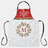 Kerstmis, rode streep en sneeuwvlokken schort (Voorkant)