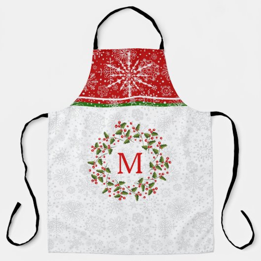 Kerstmis, rode streep en sneeuwvlokken schort (Voorkant)