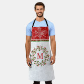 Kerstmis, rode streep en sneeuwvlokken schort (Gedragen)