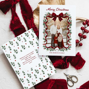 Kerstmis Rode Strik Foto Groetkaart Kaart
