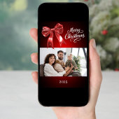 Kerstmis rode strik foto jaaroverzicht feestdagenkaart