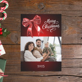 Kerstmis rode strik foto jaaroverzicht feestdagenkaart