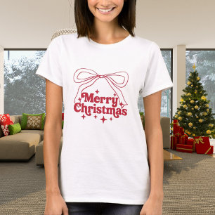 Kerstmis rode strik tekening retro t-shirt