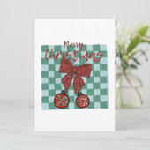 Kerstmis Rode Strik Versiering Ontwerp Kaart (Staand voorkant)