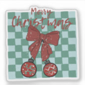 Kerstmis Rode Strik Versiering Ontwerp Sticker (Voorkant)