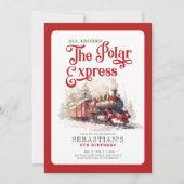 Kerstmis rode trein de poolexpress verjaardag kaart (Voorkant)