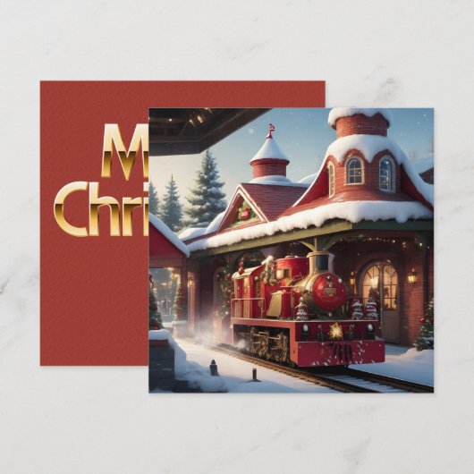 Kerstmis Rode Trein Vrolijke Kerstmis Kaart (Voorkant / Achterkant)
